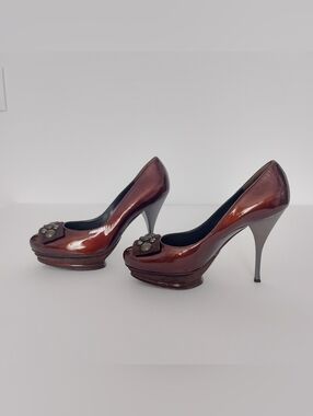 Italian Patent Leather Burgundy Pumps Leather Lining